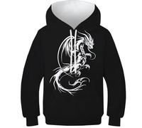 WWJLRLXTO Le Dragon Sweat-Shirt Imprimé 3D Drôle Pullover Emperor Le Dragon Unisexe Manches Longues Enfants Cadeaux Âge： 6-16 Ans 11-13Y