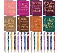 WWmily Ensemble cadeau chrétien de 32 pièces, carnets et stylos avec verset de la Bible en vrac, carnet chrétien, stylo à bille, cadeau religieux, cadeau inspirant pour lui, elle, église, collègue,
