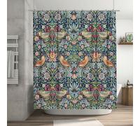 WWOOPLL William Morris - Ensemble de rideau de douche avec 12 crochets, rideaux de bain en polyester imperméable, motif floral, voleur de fraises, décoration d'intérieur, de salle de bain, baignoire,