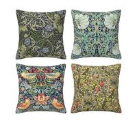 WWOOPLL William Morris Lot de 4 housses de coussin vintage 45 x 45 cm avec motif floral botanique pour salon, sofa, canapé-lit, 45 x 45 cm