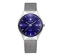 WWOOR Casual Day Classique Quartz Analogique Calendrier Hommes Mesh Bracelet en acier inoxydable montre-bracelet en argent