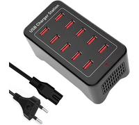 wwp-Chargeur USB Multiple, 50W 10-Port Station de Charge Multi - USB, Adaptateur Secteur USB, Prise d'alimentation USB, Hub USB, Compatible avec iPhone 12/13/14/15/Samsung S23/S22/Xiaomi/Google/Table