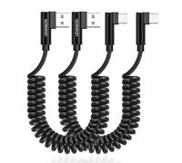 wwp-Lot de 2 Cable USB C Spirale, 3A 60W Cable USB C Charge Rapide Support QC3.0 Cable USB C Coudé Court Compatible avec Galaxy S24 S23, pour Huawei, Peut être Rallongé de 0.4m à 1.5m (Noir)