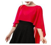 WWPMNQD Boléro en mousseline Short Front And Long Back Chiffon Shawl Round Neck Bride Wedding Sun Protection Shirt pour femme(Red)