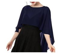 WWPMNQD Boléro en mousseline Short Front And Long Back Chiffon Shawl Round Neck Bride Wedding Sun Protection Shirt pour femme(Blue)