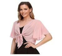 WWPMNQD Boléro en mousseline Women's Short Top Soft Chiffon With A Front Opening Transparent Short-sleeved Cardigan pour femme(Pink,XL)