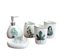 WWPMNQD Ensemble d'accessoires de Salle de Bains à Plantes Vertes, Distributeur de Savon/Porte-Brosse à Dents/gobelet/Porte-Savon, Produits de Salle de Bains(5 Piece Set-A)