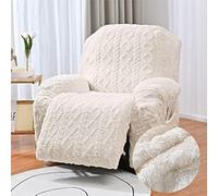 WWQQKJ Housse de Fauteuil Relax Extensible 1 Places, Jacquard Peluche Housse de Fauteuil Relax Inclinable Electrique avec Poche, 4 Pièce Lavable Protege de Meubles pour Canapé(Beige,1 Places)