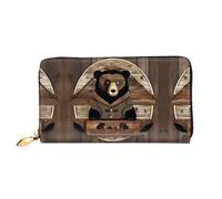 wwqqvnb Rustic Lodge Bear Portefeuille zippé pour femme avec fente pour carte de crédit et porte-monnaie zippé, léger et portable.
