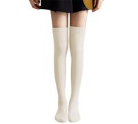 WWricotta Chaussettes Chaudes épaisses en Laine Dessus du Genou pour Femmes, Bas circulaires en Laine, Couleur Unie, Automne Hiver, Chaussettes Hautes en Laine avec Polaire Noir Taille 2