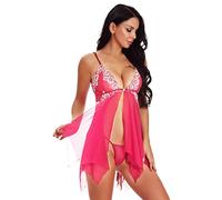 WWricotta Chemise De Nuit en Lingerie - Tenue Erothique Sexy Lingerie Nuisette Babydoll Porte Jarretelle Sexy Ensemble Lingerie Pas Cher Lingerie Femme Classe sous Vetements Feminins Sexy