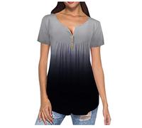 WWricotta Débardeur Taille Femmes Pull Manches Courtes col en v T Bouton Plus Hauts dégradé Chemises Chemisier Femme Cadeau Homme Amour Original Long Blouse
