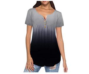 WWricotta Débardeur Taille Femmes Pull Manches Courtes col en v T Bouton Plus Hauts dégradé Chemises Chemisier Femme Cadeau Homme Amour Original Long Blouse