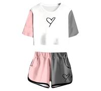 WWricotta Ensemble Haut et Short à Manches Courtes imprimé été pour Filles, Tenue décontractée à col Rond et Poches pour Adolescentes et Juniors, légère et Confortable/A
