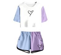 WWricotta Ensemble Haut et Short à Manches Courtes imprimé été pour Filles, Tenue décontractée à col Rond et Poches pour Adolescentes et Juniors, légère et Confortable/A