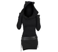 WWricotta Femmes Quotidien Automne décontracté à Manches Longues à Lacets Robe Pull à Capuche Contraste Deux Tons Mince Mini Robe Mini Jupe Moulante Noire Robes Coupe Droite