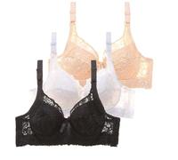WWricotta Lot de 3 Soutiens-Gorge Femme à Armatures Grandes Tailles Push-Up en Dentelle avec Bretelles Réglables - Lingerie Légère Confortable Respirante pour Tous Les Jours 80-120 C D E
