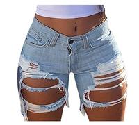 WWricotta Pantacourt Femme Jean - Taille éLastique Jean Trouer Femme DéContracté Pantalon Court en Jean Jean Mode Pas Cher Pantalon D'éTé Jean