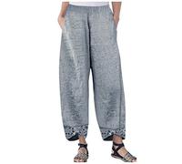 WWricotta Pantalon Boheme Femme - Pantalon Taille Elastique DéContractéE Coton Lin Harem Pantalon Travail Mode Confortable Original Course à Pied Pantalon Femme Tissus Leger