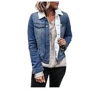 WWricotta Pocket Jacket With Jean Down Short Button Women Vintage Denim Coat Distressed Women's Coat (Dark Gray, XL)