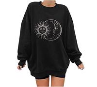 WWricotta Pull Sweat Femmes Sweatshirt Vintage Soleil Lune ImpriméS Manches Longues Casual Pullover Sweet A Capuche pour Femme