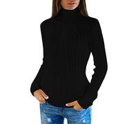WWricotta Pull tricoté à Manches Longues à col roulé régulier pour Femmes en Automne et en Hiver Manteau en Duvet (Black, L)