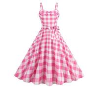 WWricotta Robe Barbie Rose à Bretelles Femme Jupe à Carreaux Fête Loisirs Costume Halloween Cosplay Anniversaire Noël Cocktail M