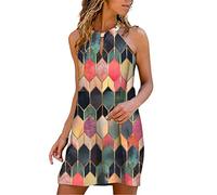 WWricotta Robe De Plage - sans Manches Robe De pour Femme Ronde Robe Mousseline De Soie Robe D Interieur Robe A-Line EvaséE Mini Jupe avec Poche