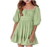 WWricotta Robe d'été décontractée à Fleurs pour Filles, col carré, Volants, Ceinture nouée à la Taille, Manches Courtes, Tenue de fête, de Jeux, d'école, pour Tout-Petits de 5 à 14 Ans/A