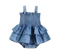 WWricotta Robe en Jean élégante pour bébé Fille, Barboteuse Douce avec Bretelles réglables et Fermeture à Pression/A