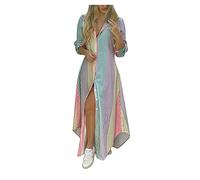 WWricotta Robe Ete Femme - Col V Taille Haute Jupe Longue Femme Robe Basique Femme Tunique Femme Classique DéContracté Simples Robe Women Dress Printemps Et éTé