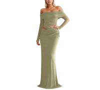 WWricotta Robe Longue Maxi élégante à épaules dénudées avec empiècement en Tulle Transparent, idéale pour Une soirée Fluide./A