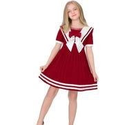 WWricotta Robes de Marin pour Filles, Style décontracté, pour l'école, 2-14 Ans, pour bébés et Filles, Printemps-été, Hauts à Manches Courtes imprimés, Jupes, Tenues d'écolières/A