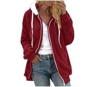 WWricotta Sweat-Shirt décontracté à Blocs de Couleurs pour Femmes, Sweat à Capuche avec Fermeture éclair, Chemisier Ample, Manteau Chaud Manteau Long Hiver Capuche Anorak Hiver Grande Taille