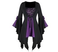 WWricotta Taille Gothique Chemisier t-Shirt Longue Paillettes Dentelle Hauts Plus Tunique Manches Femmes Haut Grande Taille Hauts Printemps Grande Taille Chemise Longue Tunique Grande Taille