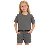 WWricotta Tenue Casual Fille, Haut Ample épaules Nues, Manches Courtes, Short Assorti, uni, de 4 à 11 Ans/A