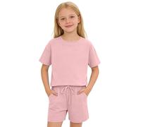 WWricotta Tenue Casual Fille, Haut Ample épaules Nues, Manches Courtes, Short Assorti, uni, de 4 à 11 Ans/A