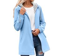 WWricotta Women's Waterproof Jacket Long Waterproof Coat Trench Hooded Fashionable Windbreaker Solid Colour Striped with Drawstring Sports Jacket with Zipper Outdoor Clothing Women's Plus Size