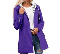 WWricotta Women's Waterproof Jacket Long Waterproof Coat Trench Hooded Fashionable Windbreaker Solid Colour Striped with Drawstring Sports Jacket with Zipper Outdoor Clothing Women's Plus Size