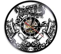 wwwff Vinyle Horloge Murale Salon de Tatouage Art Mural décoration Disque Vinyle Horloge Murale Tatouage Boutique Machine de Tatouage Horloge Murale Montre Cadeau Fait Main pour tatoueur