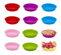 WWYSSZ 10 Pièce Mini Moule à Tarte Silicone, 11 cm Moule Tartelette Silicone, Antiadhésif Plat a Tarte Silicone, Moules à Tartes et Quiches, Moule Mini Quiche, pour Cheesecakes, Quiches, Tartes