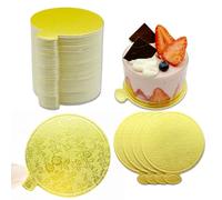 WWYSSZ 100 Pièces Mini Planches à Gâteau Rondes, 9 cm Doré Plateau à Gâteau Jetable en Mousse Supports Rond en Carton, Mini Assiettes Desserts Rondes à Gâteaux, pour Mousse, Cupcakes, Desserts