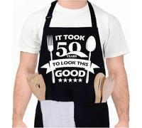 WWYSSZ Tablier Cuisine Homme Humour, Tablier Coton Barbecue Homme, avec 3 Poches, Réglable Étanche Noir Tabliers BBQ Personnalisé Humoristique, pour Barbecue Fête, Fête des Pères, Anniversaire, Noël