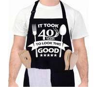 WWYSSZ Tablier Cuisine Homme Humour, Tablier Coton Barbecue Homme, Réglable Étanche Noir Tabliers BBQ Personnalisé Humoristique, avec 3 Poches, pour Barbecue Fête, Fête des Pères, Anniversaire, Noël