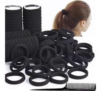 WWZ889 Lot de 200 élastiques à cheveux épais sans couture pour femme - Sans couture - Sans danger - Pour queue de cheval - Pour tresses de poney - Noir