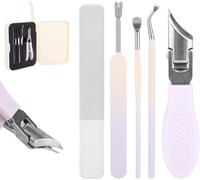 WWZ889 Lot de 5 coupe-ongles coudés, équipé de cuillères à oreilles, grattoirs à kératine, limes à ongles et médiators, convient pour les ongles épais et les personnes âgées (couleur lavande)