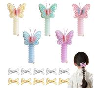 WWZ889 Lot de 5 élastiques à cheveux colorés en forme de papillon avec 10 épingles à cheveux en forme de nœud, adaptés pour les filles
