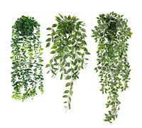 WXBOOM Lot de 3 Plantes artificielles à Suspendre en Pot - Eucalyptus, Faux Mandala Vigne en Pot pour décoration d'intérieur et d'extérieur