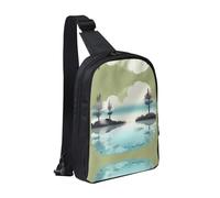 WXCJWD Joli petit ange sac à bandoulière pour homme et femme - Sac à bandoulière tendance - Sac de poitrine décontracté avec bandoulière convertible., Lacs tranquilles, Taille unique