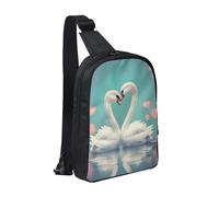 WXCJWD Sac à bandoulière motif ballon « Happy Birthday » pour femmes et hommes, sac à bandoulière tendance, sac de poitrine décontracté avec bandoulière convertible., Le cygne amoureux, Taille unique